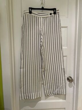 J. Jill Striped Wide Leg Linen-Blend Pants - Cream & Black